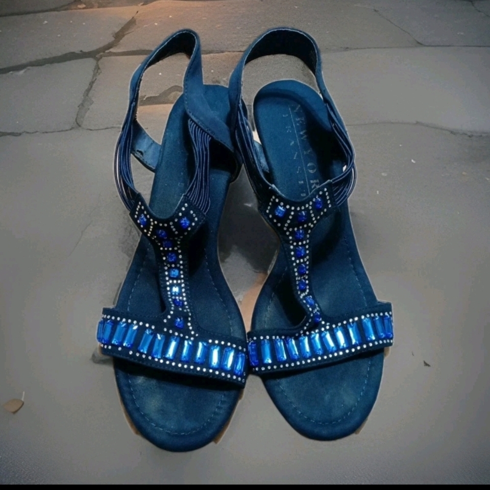 New York Transit Women's Beaded Slingback Wedge Blue Size 11M